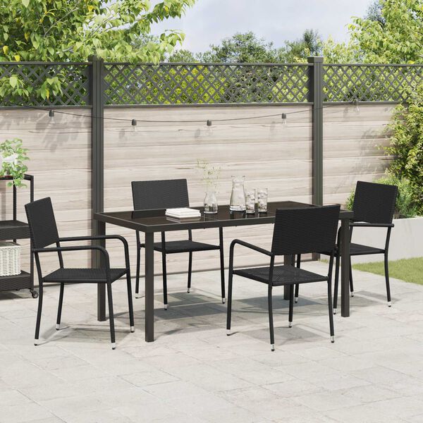 vidaXL Conjunto de Comedor de Jard&iacute;n 5 pcs Negro rat&aacute;n sint&eacute;tico