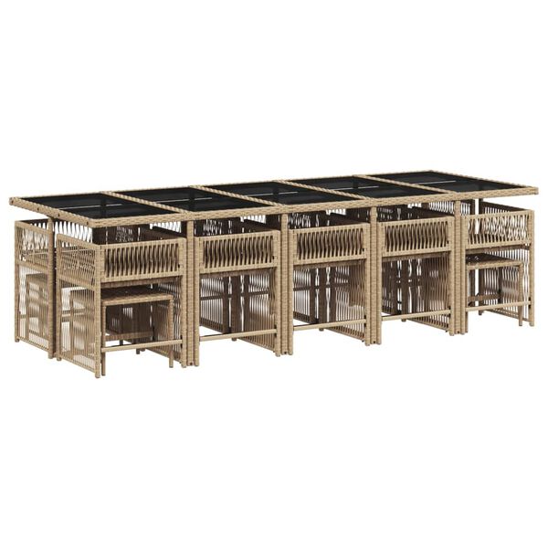 vidaXL Set comedor de jard&iacute;n con cojines 15 pzas rat&aacute;n sint&eacute;tico beige