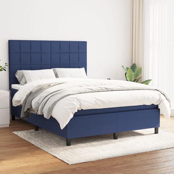 vidaXL Cama box spring con colch&oacute;n tela azul 140x200 cm
