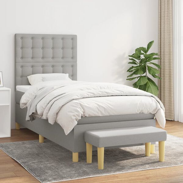 vidaXL Cama box spring con colch&oacute;n tela gris claro 90x190 cm