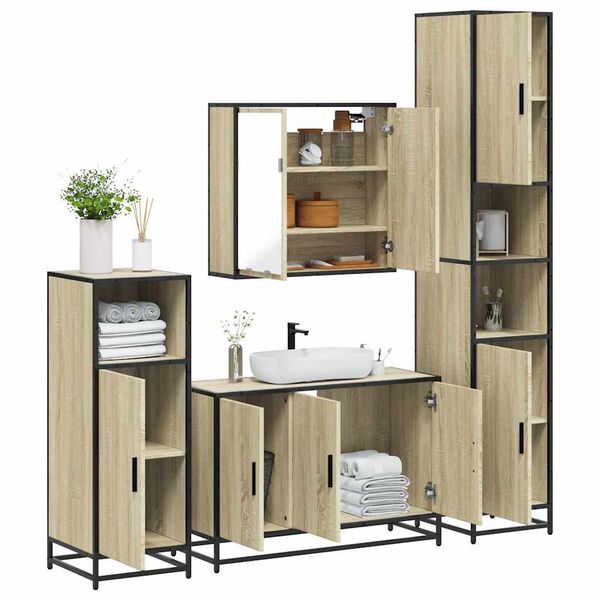 vidaXL Juego de muebles de baño 4 pzas contrachapada roble sonoma