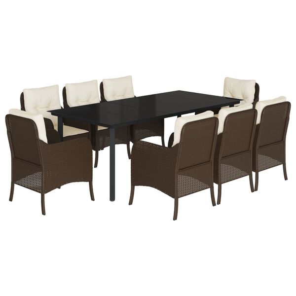 vidaXL Set comedor para jard&iacute;n 9 pzas y cojines rat&aacute;n sint&eacute;tico marr&oacute;n