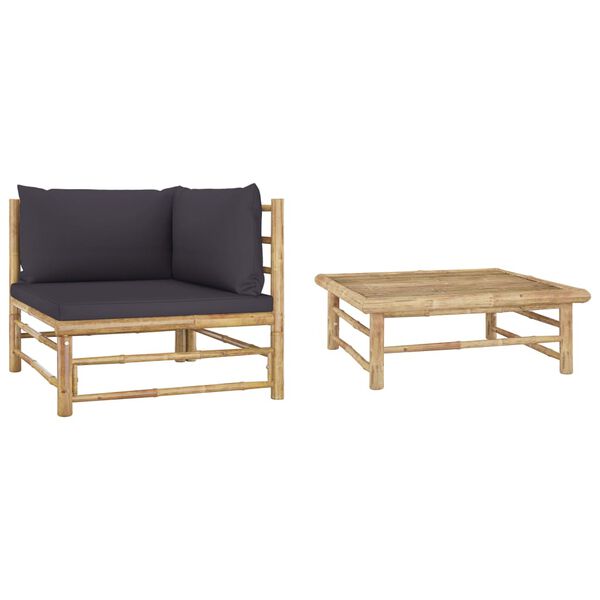 vidaXL Set de muebles de jardín 2 piezas bambú y cojines gris oscuro