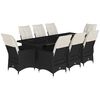 vidaXL Set de mesa y sillas de jard&iacute;n 9 pzas y cojines rat&aacute;n PE negro