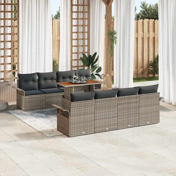 vidaXL Conjunto de sof&aacute;s de jard&iacute;n 7 pcs Gris rat&aacute;n sint&eacute;tico