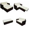vidaXL Set muebles de jard&iacute;n 2 piezas y cojines rat&aacute;n sint&eacute;tico marr&oacute;n