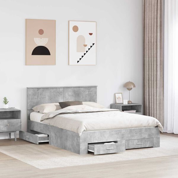 vidaXL Estructura de cama con cabecera Gris Concreto 140 x 200 cm