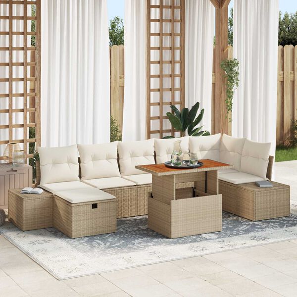 vidaXL Conjunto de sof&aacute; de jard&iacute;n 8 pcs Beige rat&aacute;n sint&eacute;tico