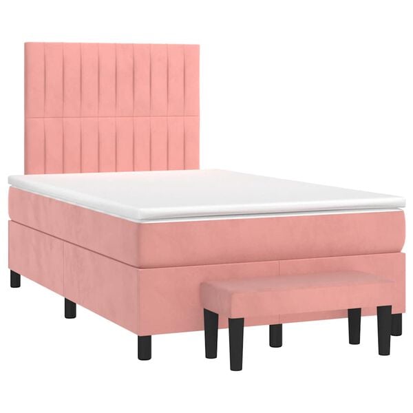 vidaXL Cama box spring con colch&oacute;n terciopelo rosa 120x190 cm