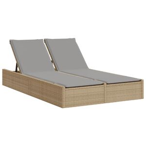 vidaXL Tumbona doble con cojines rat&aacute;n sint&eacute;tico beige