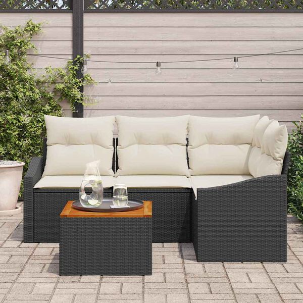 vidaXL Conjunto de sof&aacute;s de jard&iacute;n 5 pcs Negro rat&aacute;n sint&eacute;tico
