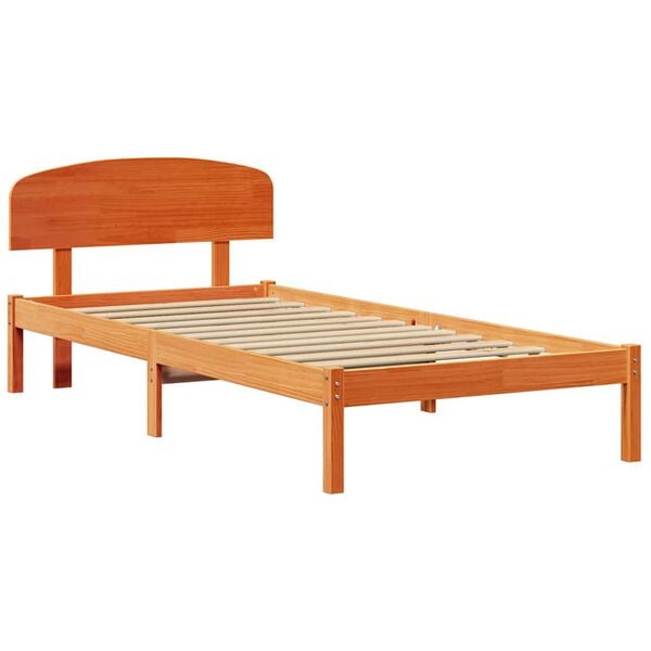 vidaXL Estructura de cama con cabecera Marr&oacute;n cera 90 x 190 cm