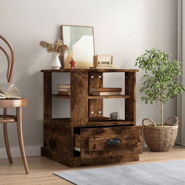 vidaXL Mesa auxiliar madera contrachapada roble ahumado 50x50x60 cm