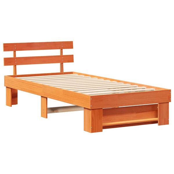 vidaXL Estructura de cama con cabecera Marr&oacute;n cera 90 x 190 cm