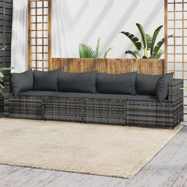 vidaXL Set de muebles de jardín 4 pzas y cojines ratán sintético gris