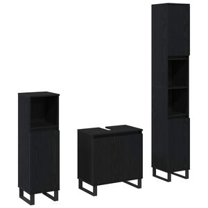 vidaXL Juego de muebles de ba&ntilde;o Montaje en la pared 3 pcs Roble Negro