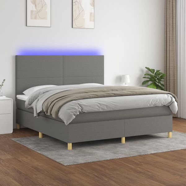 vidaXL Cama box spring colch&oacute;n y luces LED tela gris oscuro 160x200 cm