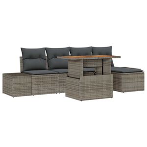 vidaXL Conjunto de sof&aacute; de jard&iacute;n 6 pcs Gris Polirat&aacute;n