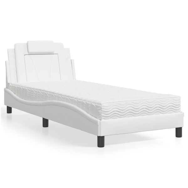 vidaXL Cama Viana con colch&oacute;n cuero sint&eacute;tico blanco 80x200 cm
