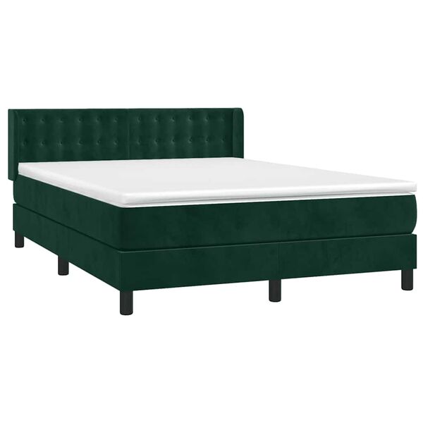 vidaXL Cama box spring con colch&oacute;n terciopelo verde oscuro 140x200 cm