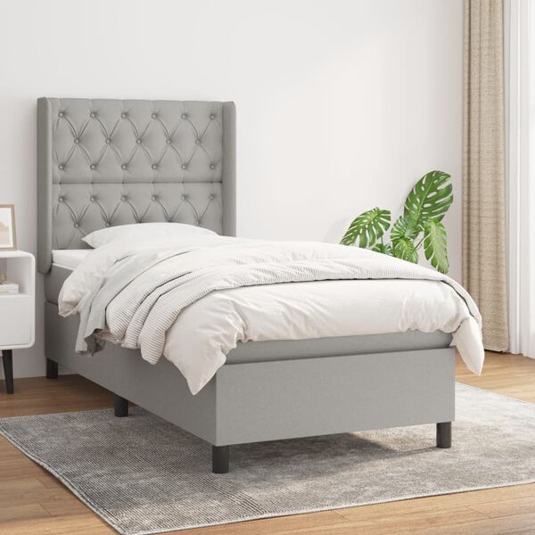 vidaXL Cama box spring con colch&oacute;n tela gris claro 80x200 cm