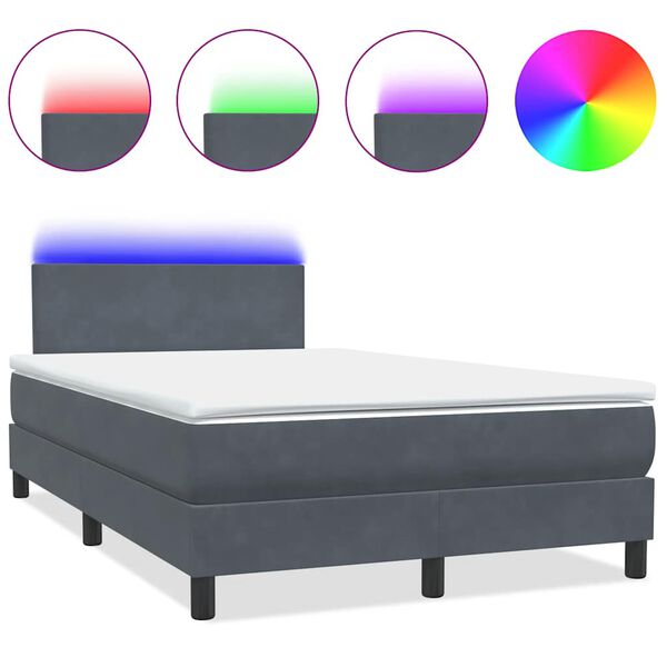 vidaXL Cama box spring con colch&oacute;n y LED terciopelo gris oscuro 120x210 cm