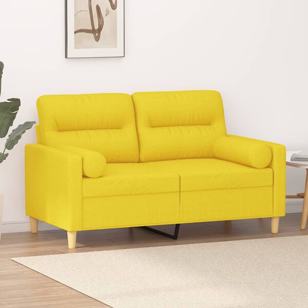 vidaXL Sof&aacute; de 2 plazas con cojines tela amarillo claro 120 cm