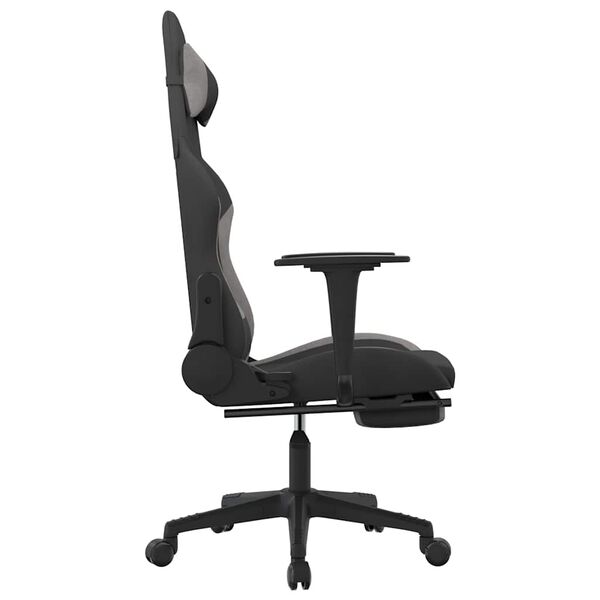 vidaXL Silla gaming de masaje con reposapi&eacute;s tela negro y gris claro
