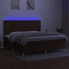 vidaXL Cama box spring colch&oacute;n luces LED tela marr&oacute;n oscuro 200x200 cm