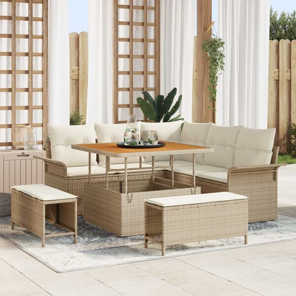vidaXL Conjunto de sof&aacute;s de jard&iacute;n 8 pcs Beige rat&aacute;n sint&eacute;tico