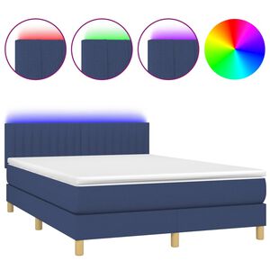 vidaXL Cama box spring con colch&oacute;n y LED tela azul 140x200 cm