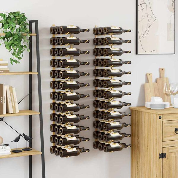vidaXL Botellero de pared para 36 botellas 2 unidades hierro dorado