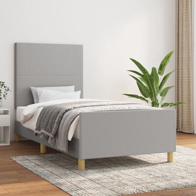 vidaXL Estructura de cama con cabecero de tela gris claro 90x200 cm