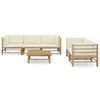 vidaXL Set de muebles de jardín 6 piezas bambú y cojines blanco crema
