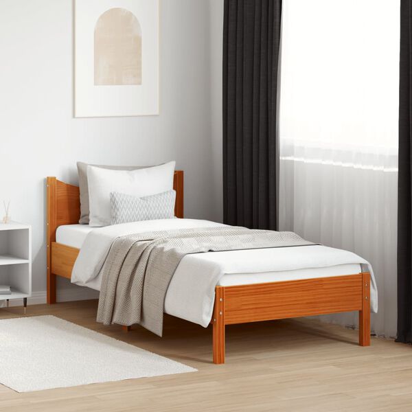 vidaXL Estructura de cama sin colch&oacute;n madera maciza marr&oacute;n 75x190 cm