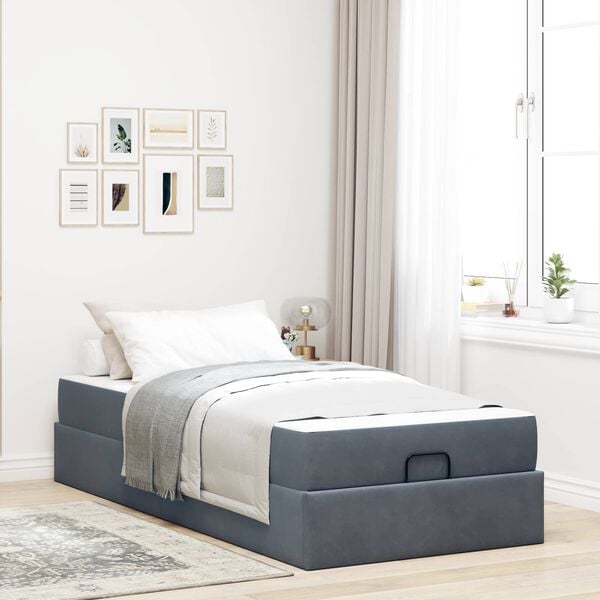 vidaXL Estructura de cama con colch&oacute;n 2 pcs Gris Tenue Terciopelo