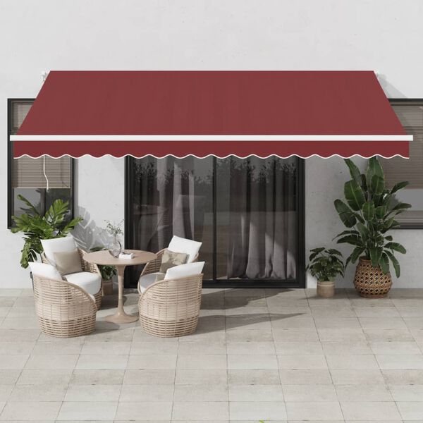 vidaXL Toldo retráctil manual con luces LED burdeos 450x350 cm