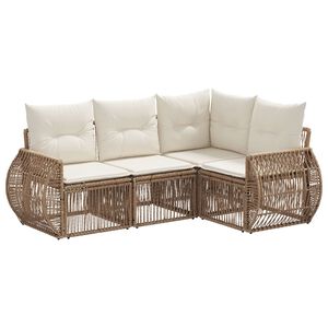 vidaXL Conjunto de sof&aacute;s de jard&iacute;n 4 uds. Beige y blanco crema
