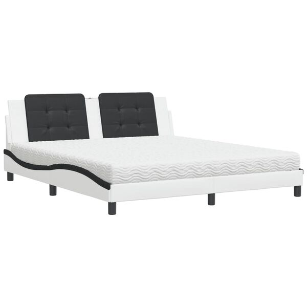 vidaXL Cama con colch&oacute;n Zadar cuero sint&eacute;tico blanco y negro 180x200 cm