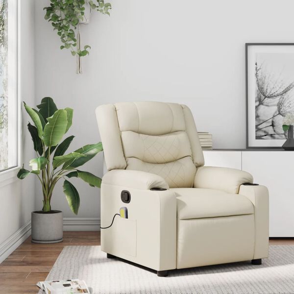 vidaXL Sillón reclinable de masaje cuero sintético crema