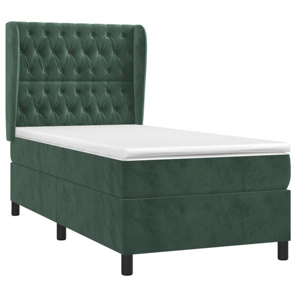 vidaXL Cama box spring con colch&oacute;n terciopelo verde oscuro 80x200 cm