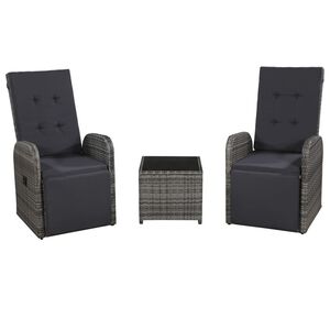 vidaXL Juego muebles bistro jard&iacute;n 3 pzas cojines rat&aacute;n sint&eacute;tico gris