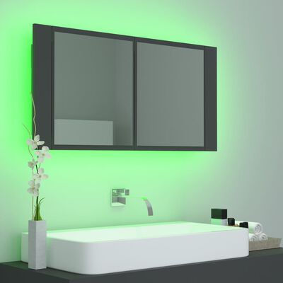 vidaXL Armario espejo de baño con luz LED acrílico gris 90x12x45 cm