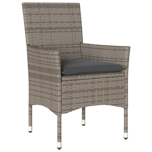 vidaXL Set comedor jard&iacute;n 5 pzas y cojines rat&aacute;n sint&eacute;tico vidrio gris