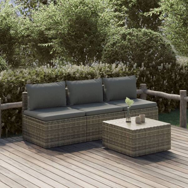vidaXL Set de muebles de jardín 4 pzas y cojines ratán sintético gris