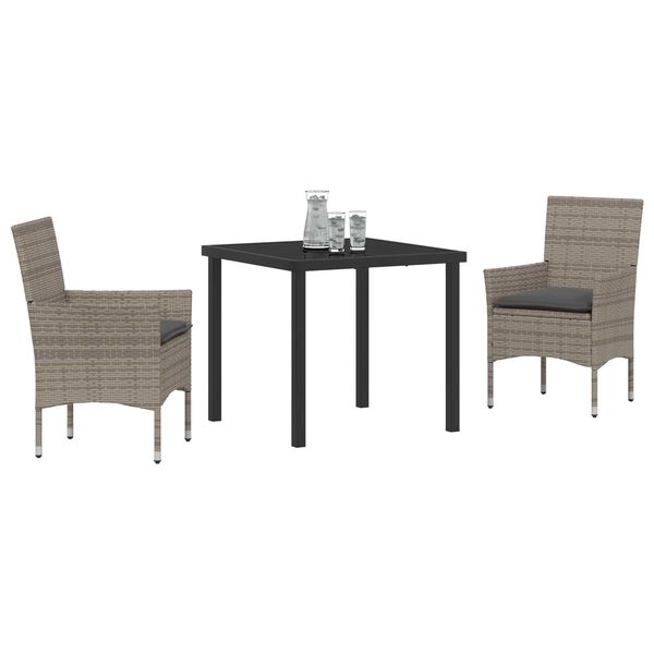 vidaXL Conjunto de Comedor de Jard&iacute;n 3 pcs Gris rat&aacute;n sint&eacute;tico