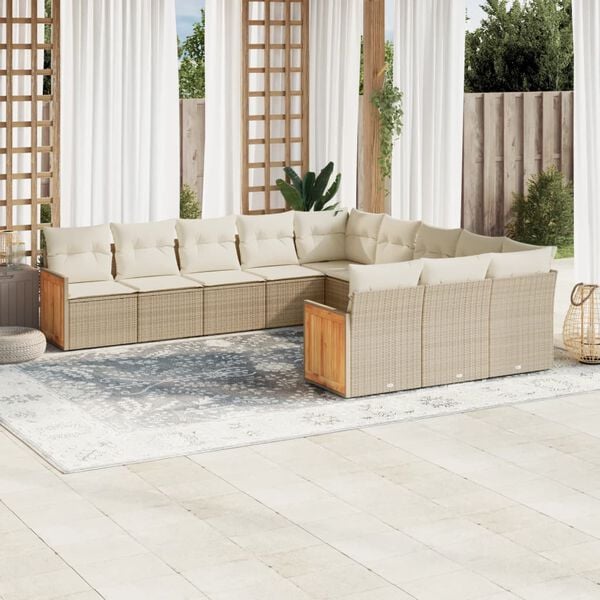 vidaXL Set de sof&aacute;s de jard&iacute;n 11pzas con cojines rat&aacute;n sint&eacute;tico beige