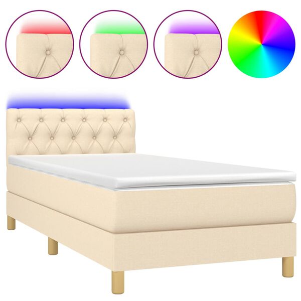 vidaXL Cama box spring con colch&oacute;n y LED tela crema 80x200 cm