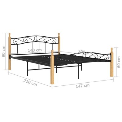 vidaXL Estructura de cama madera maciza roble metal negro 140x200 cm
