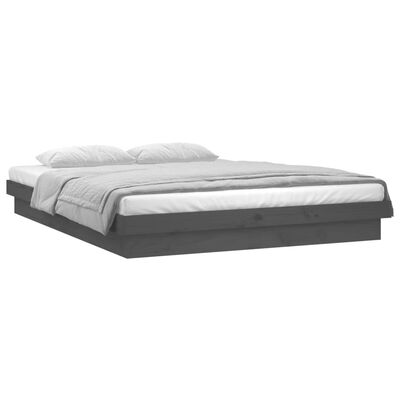 vidaXL Estructura de cama con LED madera maciza gris 135x190 cm